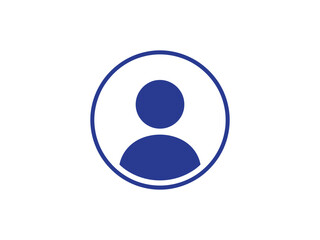Modern user profile icon for website and apps in dark blue circle on white background for presentations, social media, and marketing materials