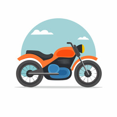 Fototapeta premium Retro-style motorcycle vector icon featuring clean lines and bold shapes, using a blue, green, and orange color palette for a vibrant vintage look suitable for logos, stickers, and graphic design them