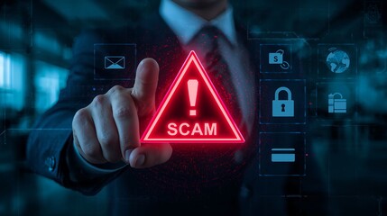 Beware of online scam alert digital fraud protection cybercrime internet security financial risk danger on transparent background