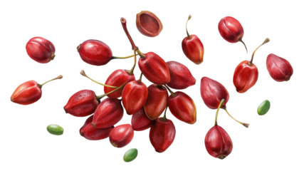 Vibrant red barberry berries falling in a swirl against a dark backdrop