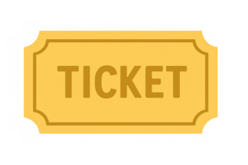 Golden ticket icon presenting entry for movies, music events, or raffles, featuring transparent background