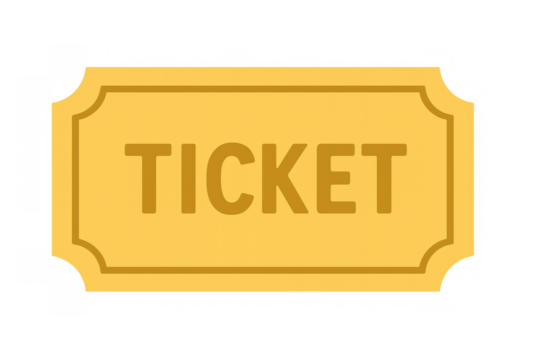 Golden ticket icon presenting entry for movies, music events, or raffles, featuring transparent background