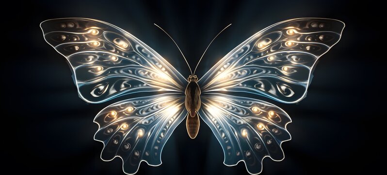 A graphic symmetrical butterfly pattern drawn in white ink,generative AI