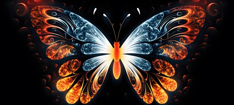 A graphic symmetrical butterfly pattern drawn in white ink,generative AI