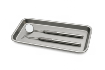 Dental mirror probe tools on surgical tray