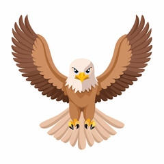 Obraz premium Brown, white, and black eagle vector flapping its wings in mid air. Strong and majestic illustration ideal for wildlife, nature, freedom, emblem, and mascot design themes