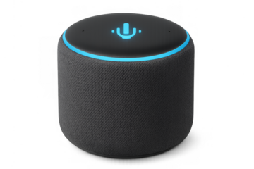 Smart speaker voice assistant with glowing blue light