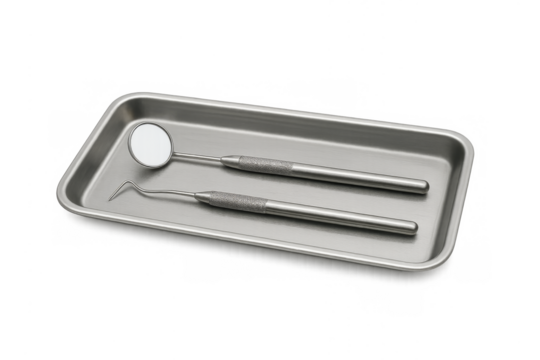 Dental mirror probe tools on surgical tray