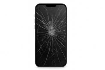 Smartphone with broken screen on transparent background