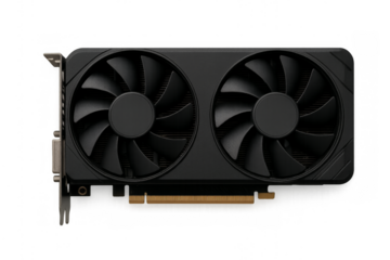 Computer graphics card with cooling fans on transparent background