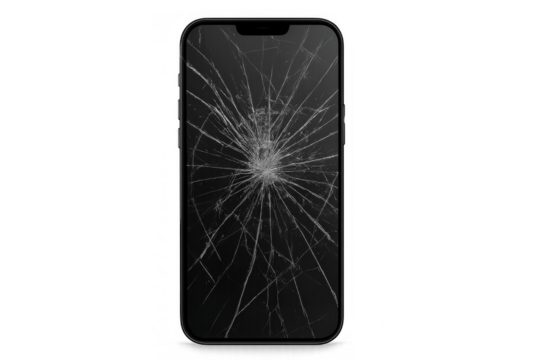 Smartphone with broken screen on transparent background - Powered by Adobe