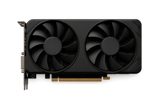 Computer graphics card with cooling fans on transparent background