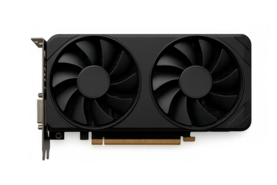 Computer graphics card with cooling fans on transparent background