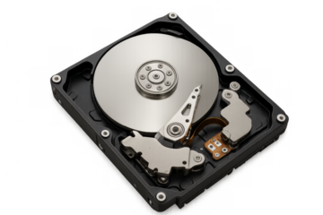 Hard disk drive internals storing digital data transparent background