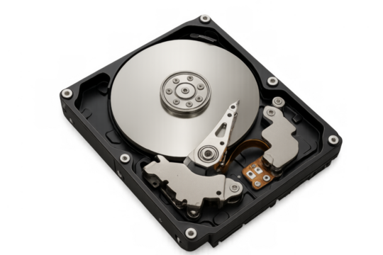 Hard disk drive internals storing digital data transparent background