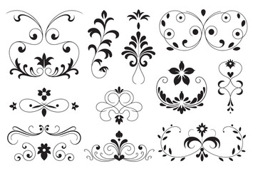 Calligraphic Swirl Frame and Border Design Elements - Geometric Vintage Ornaments Vector Set