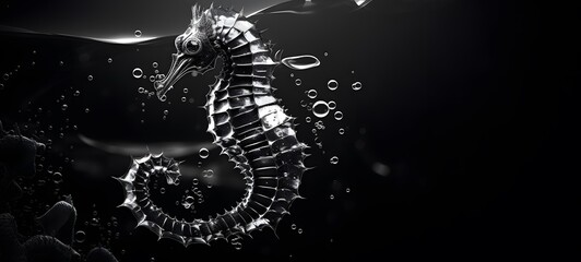art of seahorse a black and white high contrast full body,generative AI