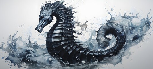 art of seahorse a black and white high contrast full body,generative AI