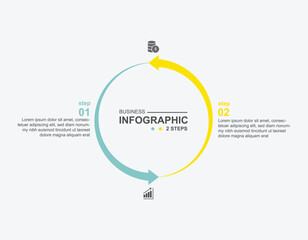 2 step infographic design. schedule concept with circle layout. can be used for workflow illustration