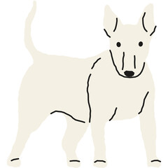 Cream Colored Bull Terrier Standing Against a Transparent Background Rendered in a Whimsical Cartoon Style with Black Outline Details