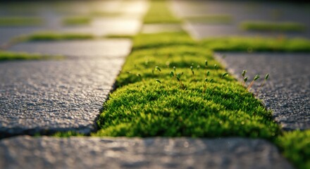 Moss growing between paving stones.