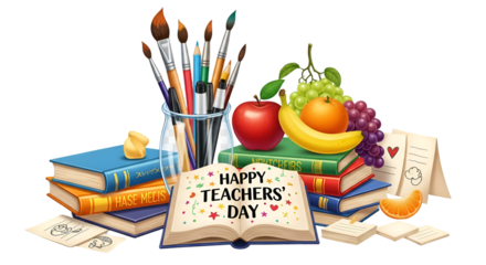 Stock school supplies and a delicious fast food hamburger snack illustration