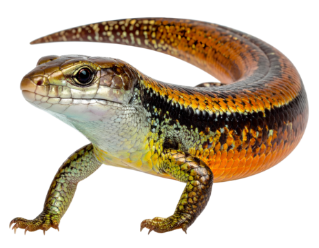 Exotic skink close-up showcasing vibrant colorful scales, detailed reptile photography, isolated on transparent background, PNG 