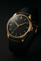 Luxury Golden Watch on Black Background