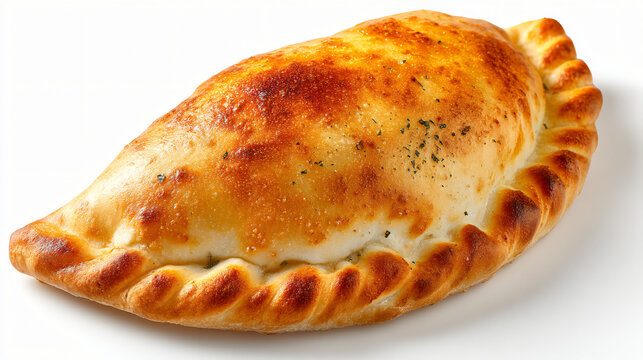 Savory calzone isolated on white background, a delicious italian turnover