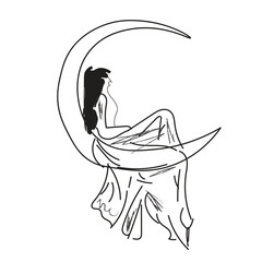 sketch moon and girl