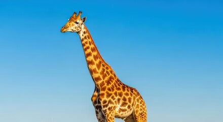 Obraz premium Tall giraffe against clear blue sky in open safari landscape