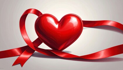 Vibrant Red Heart with Flowing Ribbon Symbolizing Love and Romance.
