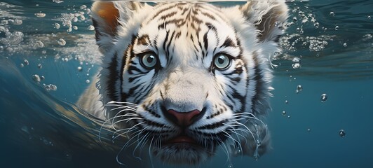 tiny baby white tiger swimming underwater ,generative AI