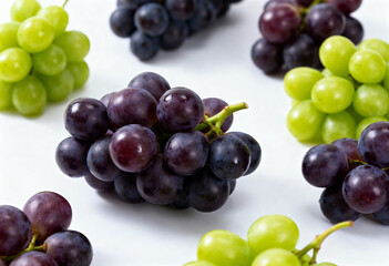 Fresh Purple Grapes on White Background in Close-Up(generated AI)