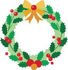 christmas wreath with holly berries, Christmas holly wreath with berries festive green holiday decoration vector illustrationchristmas wreath with holly berries
