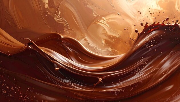 An abstract artwork showcasing a flowing, liquid-like composition in a gradient of brown hues, with splashes and a sense of movement - Powered by Adobe