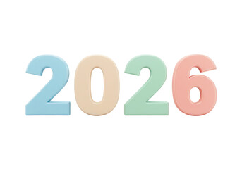 Isolated pastel numbers spell year 2026, two thousand twenty-six, colorful decoration, happy celebration
