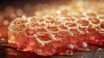 蜂蜜が満たされたハチの巣のマクロ写真