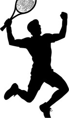Athlete jumping smash silhouette vector illustration showing tennis player in motion for training design and sports visuals.