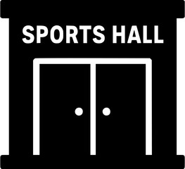 Sports hall building icon vector showing gym entrance with doors used for indoor recreation and fitness