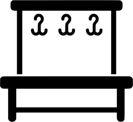 Locker room bench silhouette vector showing seating furniture with hooks used for sports training facilities