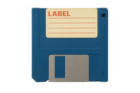 Blue floppy disk holding old data, offering retro computer storage, vintage technology and nostalgic concept