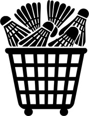 Shuttlecock basket vector icon showing badminton equipment storage used for practice and training
