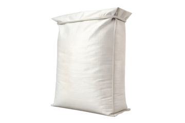 A simple white textured bag stands upright, completely isolated on a clear transparent background.