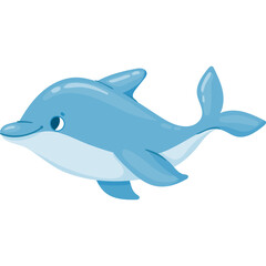Cute Cartoon Blue Dolphin With A Smiling Face And Big Eyes On A Transparent Background