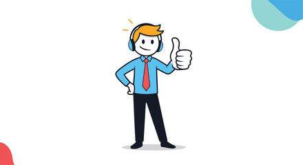 Happy customer service representative giving a thumbs up, offering support and assistance with a smile and headphones