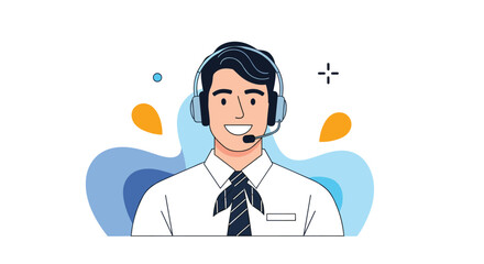 Smiling customer service representative with headset ready to assist clients, offering support and solutions in a modern, friendly style