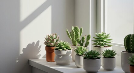 Succulents in Pots on a Windowsill.