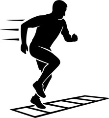 Agility ladder silhouette vector showing athlete performing speed training and coordination drills