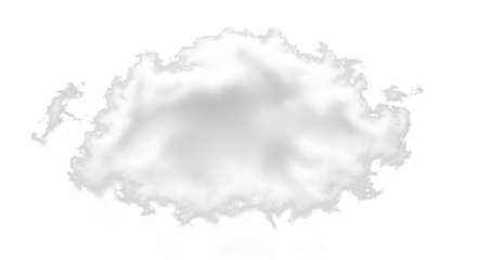A fluffy white cloud isolated on transparent background, perfect for adding a touch of whimsy and dreaminess to any design, with its soft edges and ethereal appearance